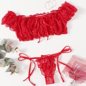 Sexy Polka Dot Lingerie Set - Sheer Mesh Teddy With Strappy Details